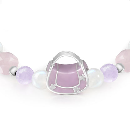 Charming Morganite Moonstone and Purple Jade Bracelet with Handbag Pendant