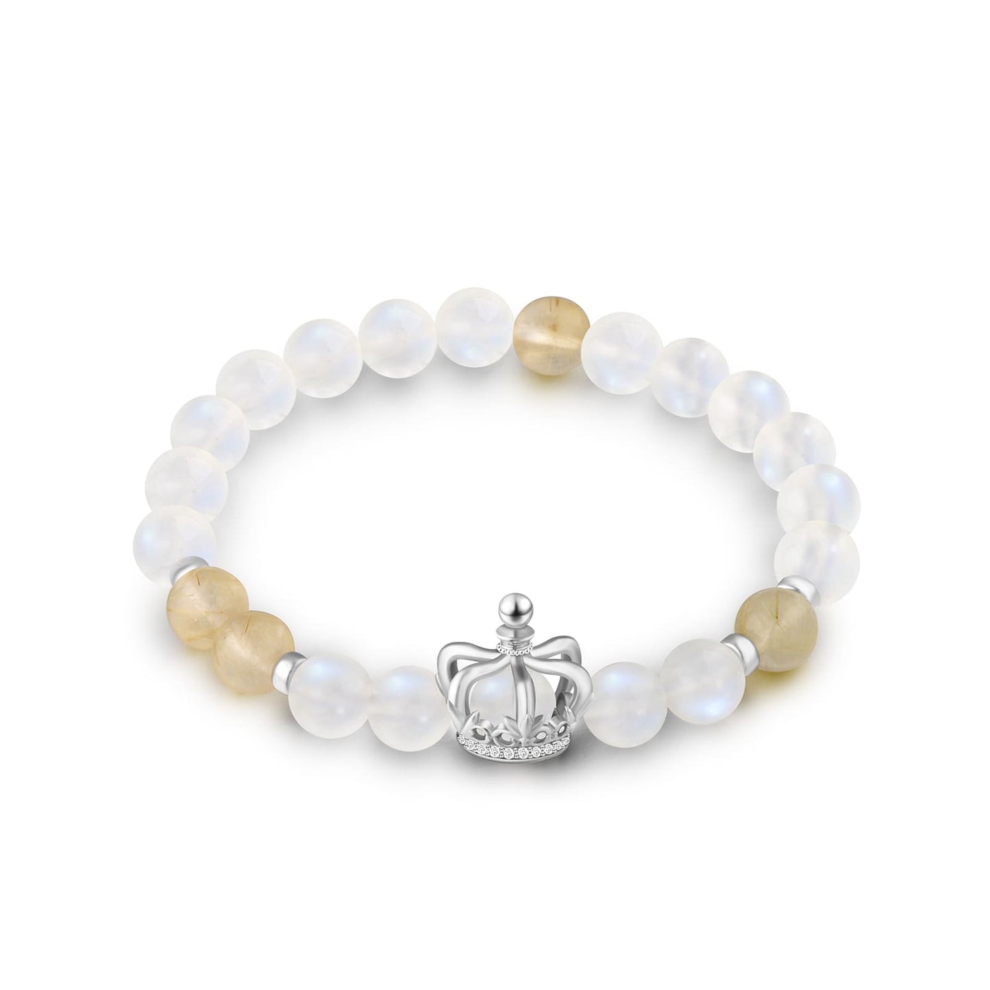 Elegant Natural Blue Moonstone and Rutilated Quartz Crown Bracelet