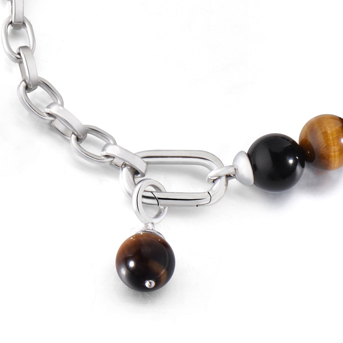 Half Chain Half Crystal Black Agate Tiger Eyes and Black Gold Super 7 Bracelet