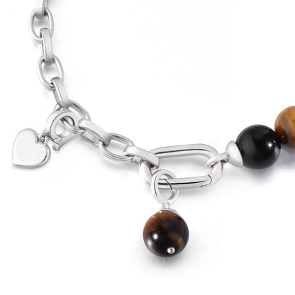 Half Chain Half Crystal Black Agate Tiger Eyes and Black Gold Super 7 Bracelet