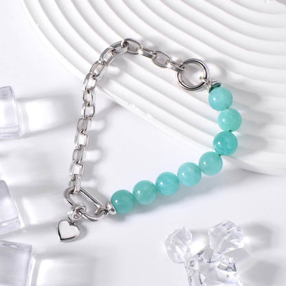 Half Chain Half Crystal Chic Amazonite Bracelet with Heart Pendant