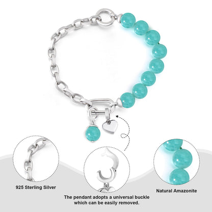 Half Chain Half Crystal Chic Amazonite Bracelet with Heart Pendant