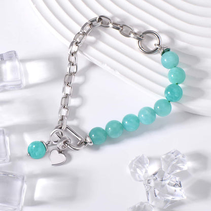 Half Chain Half Crystal Chic Amazonite Bracelet with Heart Pendant