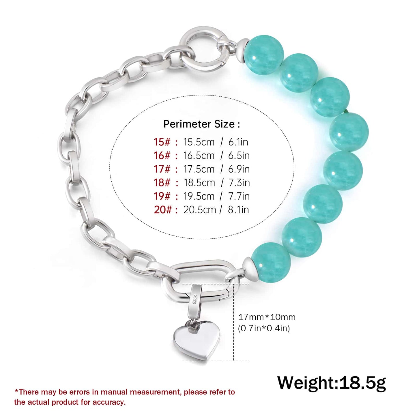 Half Chain Half Crystal Chic Amazonite Bracelet with Heart Pendant