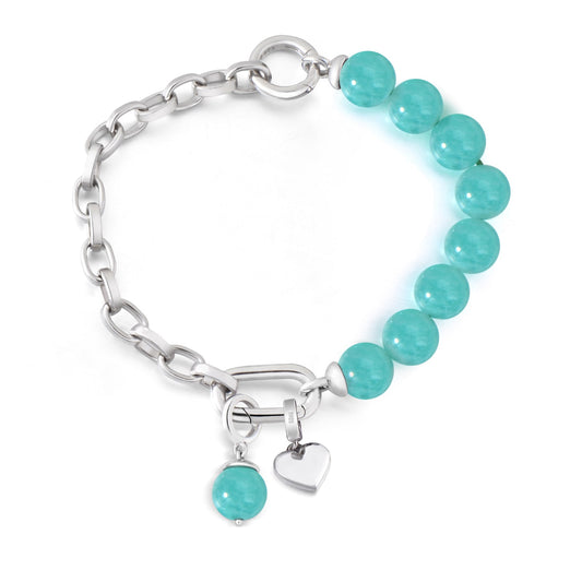 Half Chain Half Crystal Chic Amazonite Bracelet with Heart Pendant