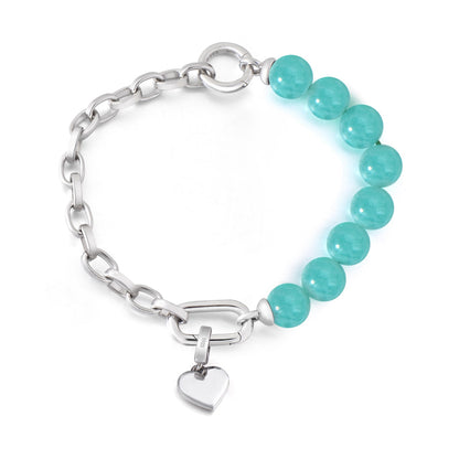 Half Chain Half Crystal Chic Amazonite Bracelet with Heart Pendant