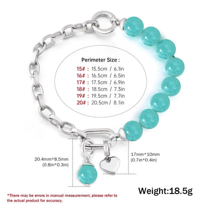 Half Chain Half Crystal Chic Amazonite Bracelet with Heart Pendant