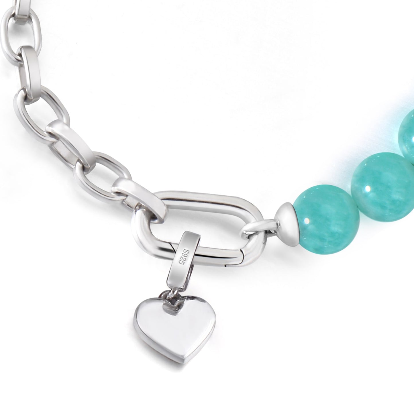 Half Chain Half Crystal Chic Amazonite Bracelet with Heart Pendant