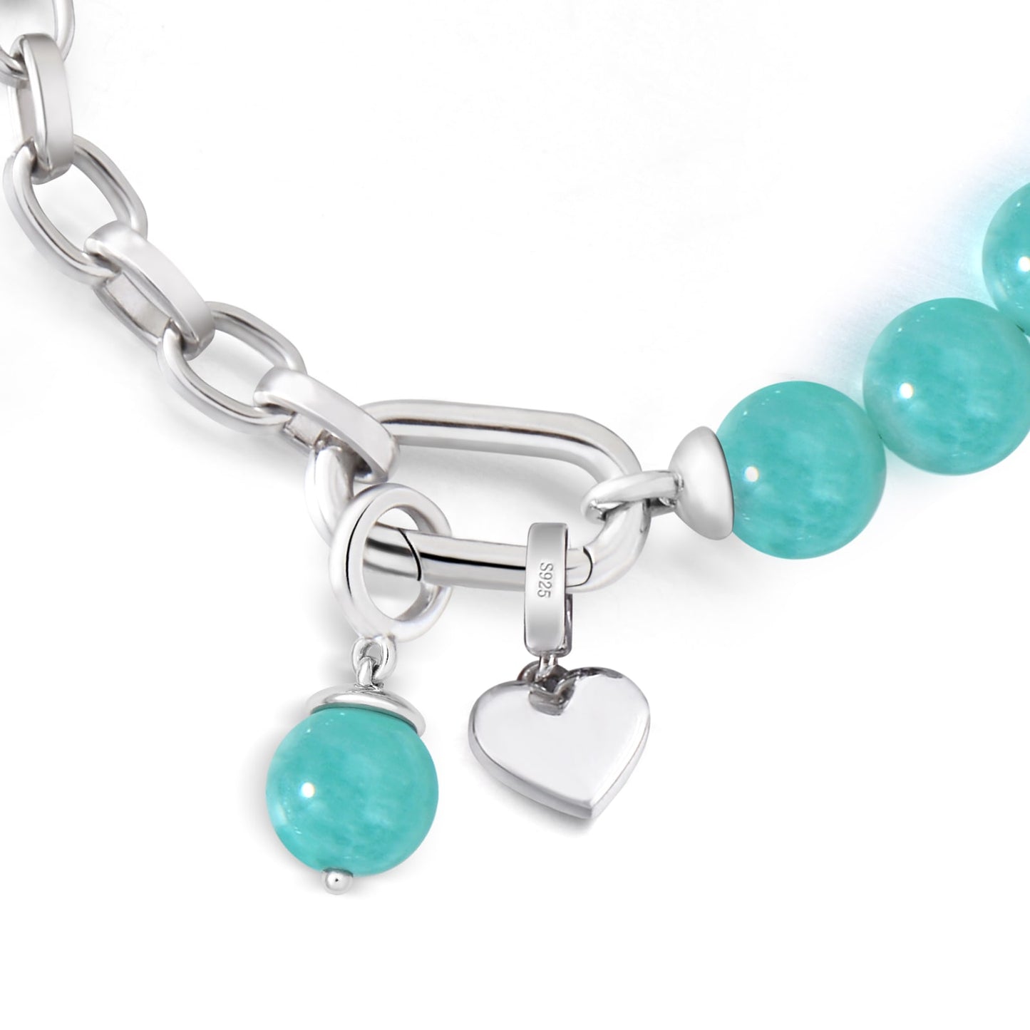 Half Chain Half Crystal Chic Amazonite Bracelet with Heart Pendant