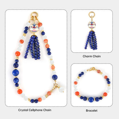 Natural Crystal Beaded Phone Strap Chains Lucky Lion Dance Design Phone Charm