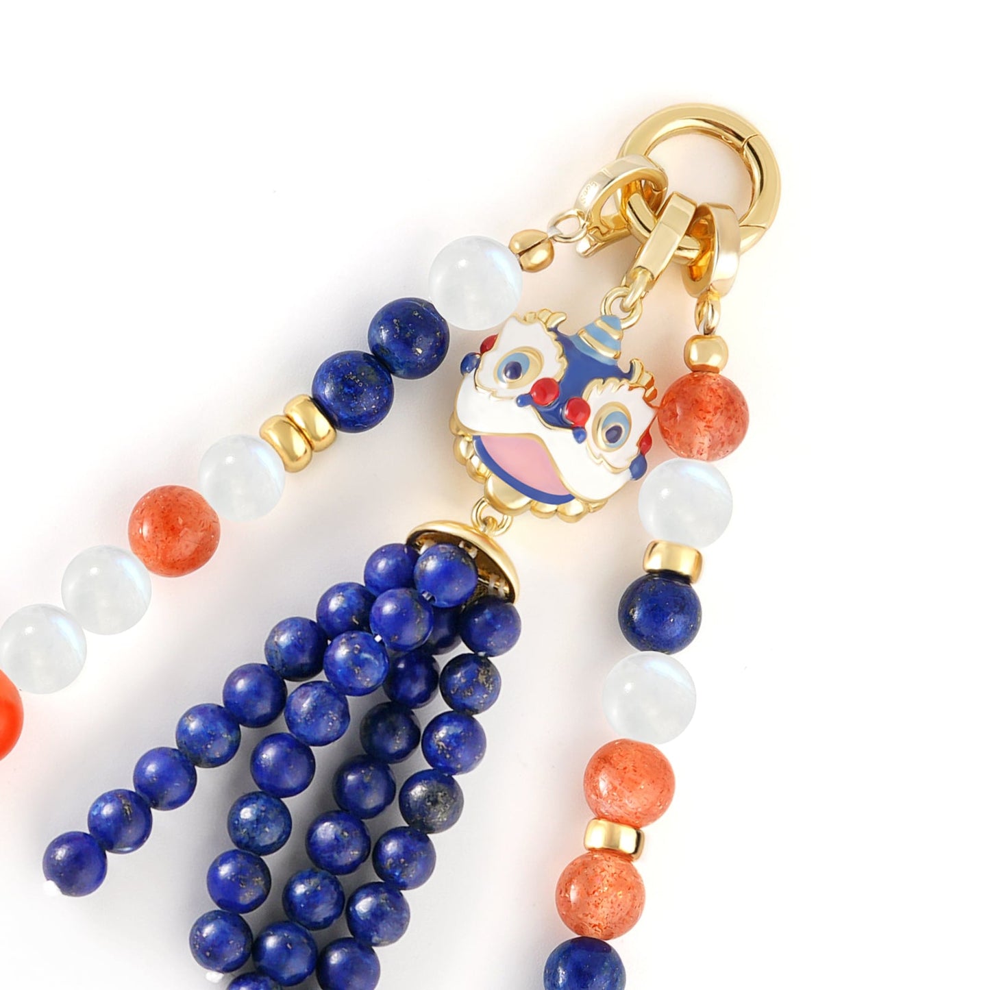 Natural Crystal Beaded Phone Strap Chains Lucky Lion Dance Design Phone Charm