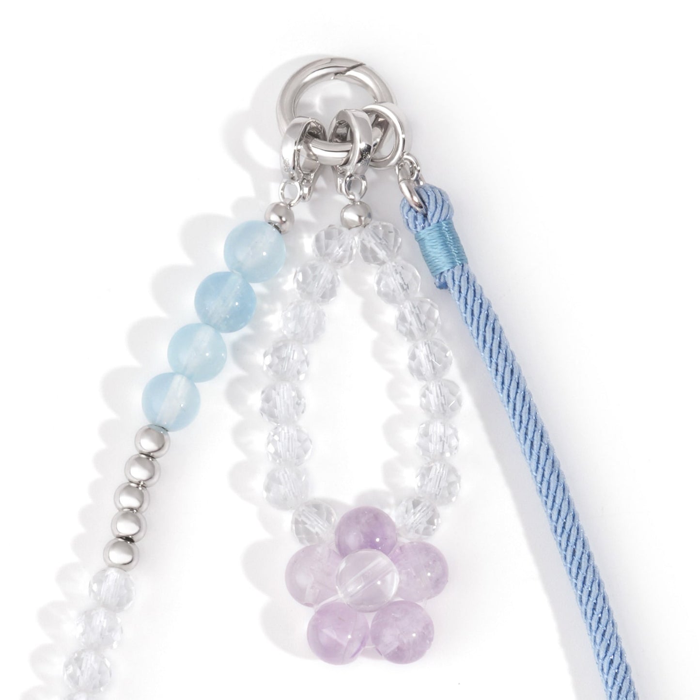 Dainty Natural Crystal Aquamarine, Purple Jade, Rock Crystal Phone Strap Jewelry