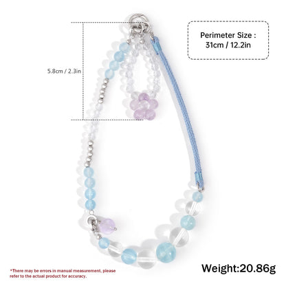 Dainty Natural Crystal Aquamarine, Purple Jade, Rock Crystal Phone Strap Jewelry