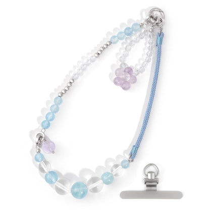 Dainty Natural Crystal Aquamarine, Purple Jade, Rock Crystal Phone Strap Jewelry