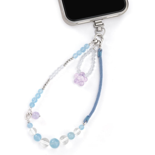 Dainty Natural Crystal Aquamarine, Purple Jade, Rock Crystal Phone Strap Jewelry