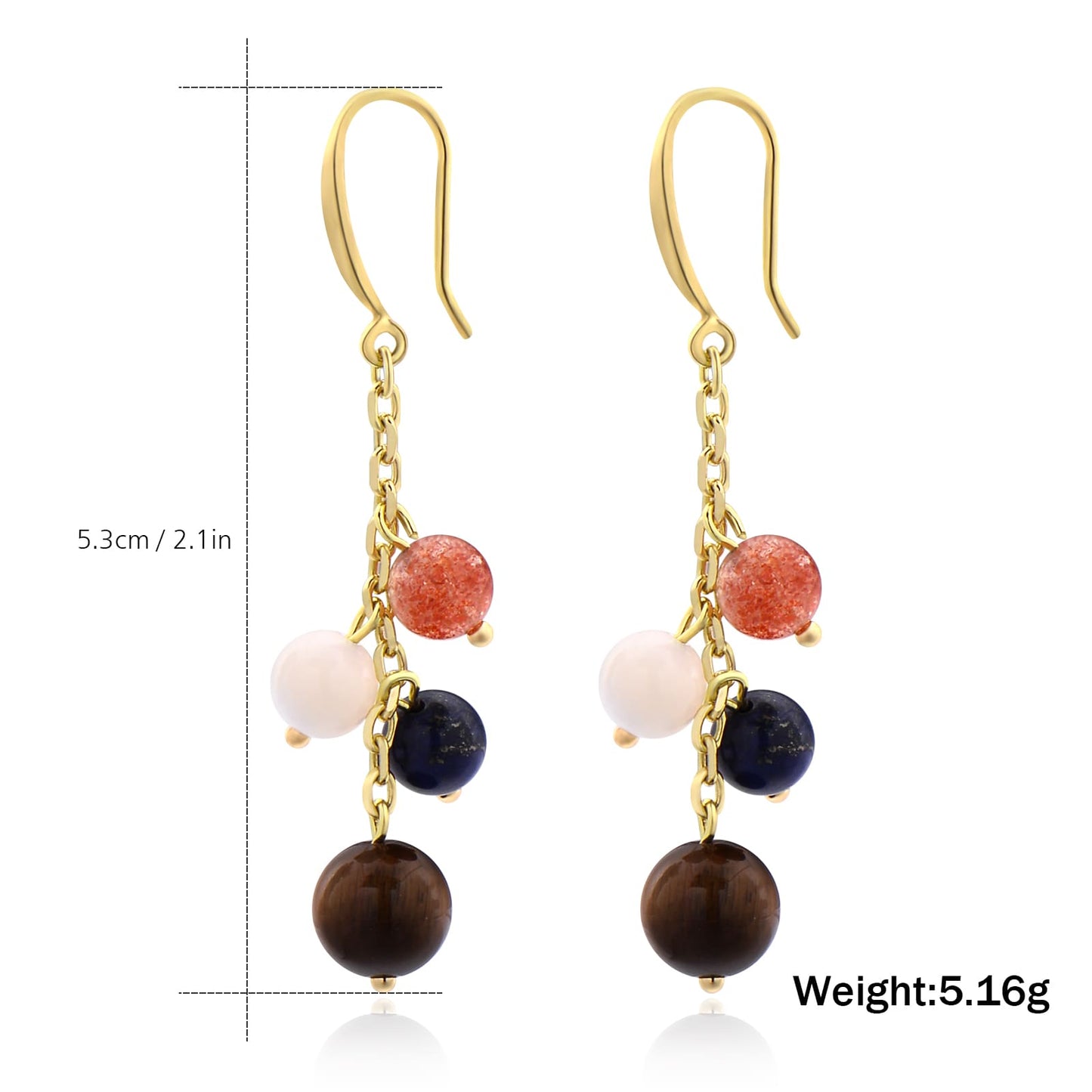 tiger eye and lapis lazuli cluster earrings, gemstone cascade earrings, statement dangle earrings