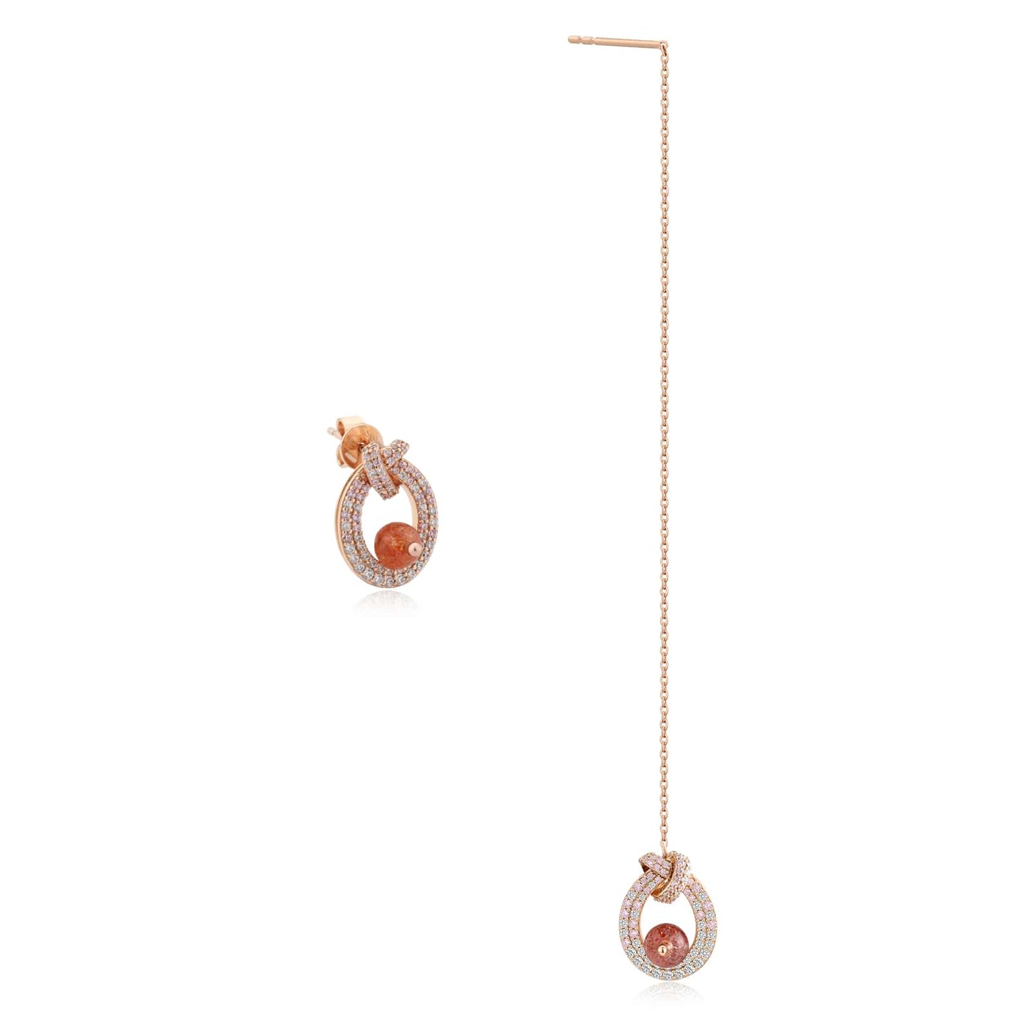 Irregular Fortune Fish Gold Strawberry Quartz Earrings