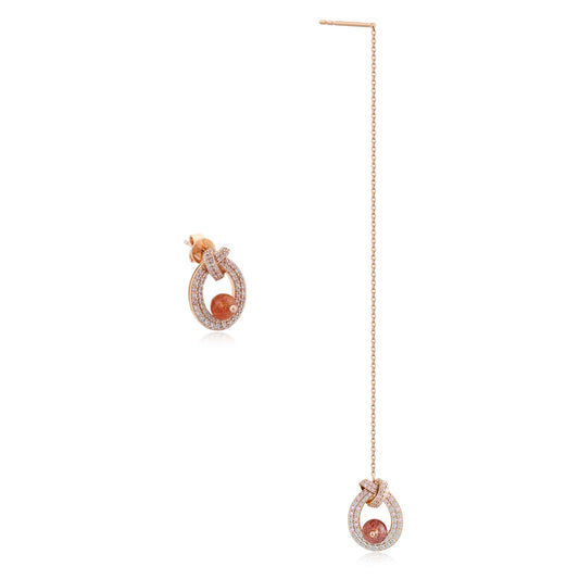 Irregular Fortune Fish Gold Strawberry Quartz Earrings