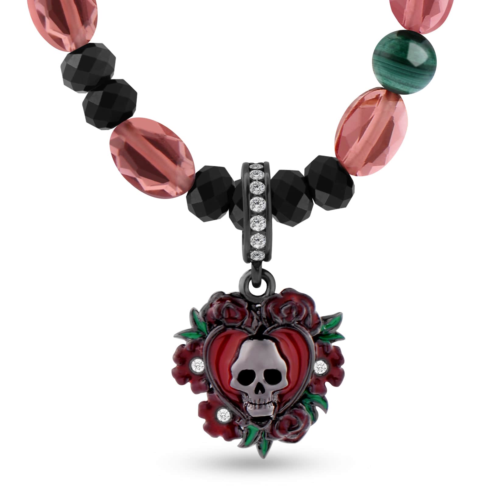 Faceted Black Spinel bead Skull pendant necklace