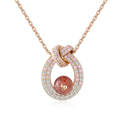 Fortune Fish Gold Strawberry Quartz Necklace