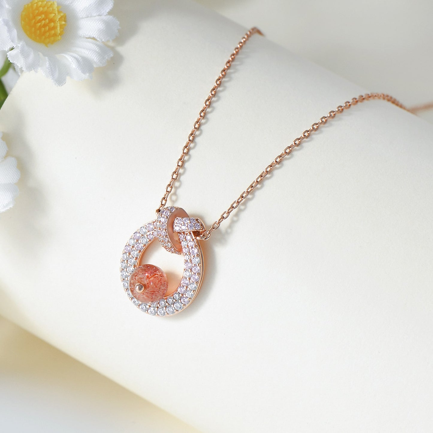 Fortune Fish Gold Strawberry Quartz Necklace