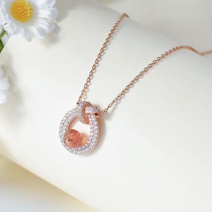 Fortune Fish Gold Strawberry Quartz Necklace