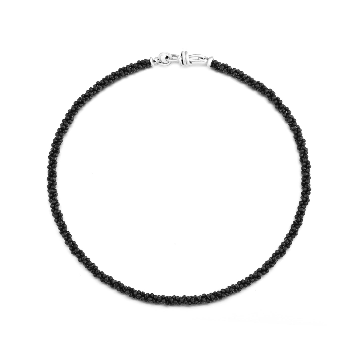 Black Spinel Rondelle Bead Statement Necklace in Sterling Silver, 15.4 + 1.3 extender