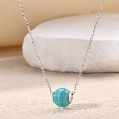 Amazonite Round Bead Crystal Neckalce Minimalist Jewelry Gift for her