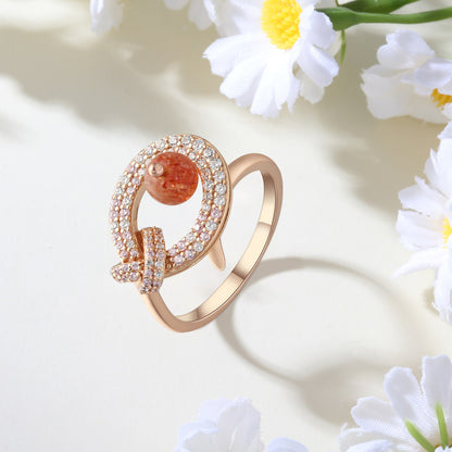 Fortune Fish Gold Strawberry Quartz Ring