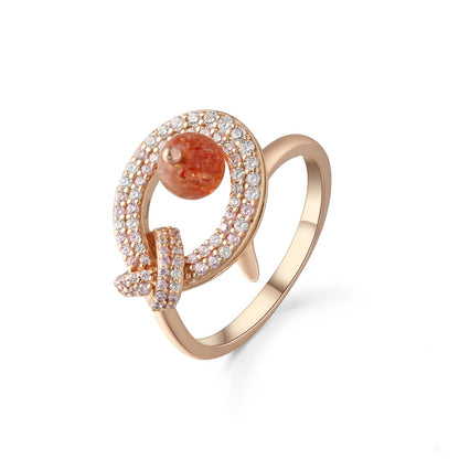 Fortune Fish Gold Strawberry Quartz Ring