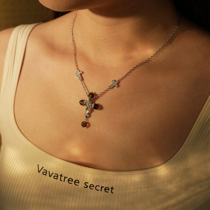 Cross Series Smoky Quartz Natural Crystal Light Luxury Necklace