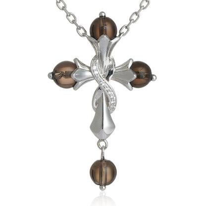 Cross Series Smoky Quartz Natural Crystal Light Luxury Necklace