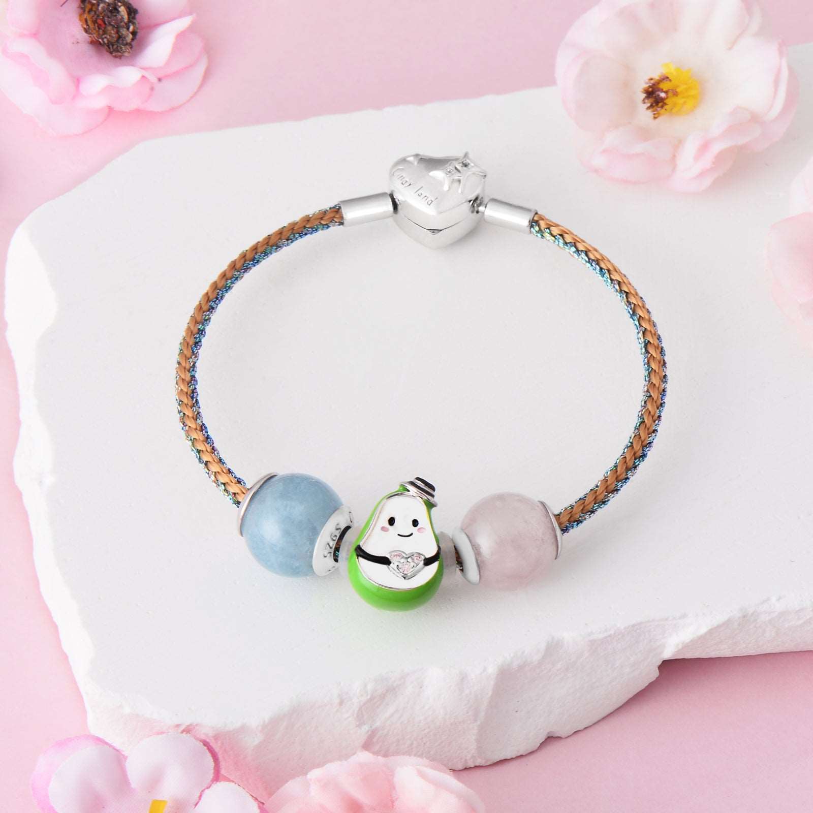 Friendship Braided Bracelets with Natural Morganite Crystal Beads for Children