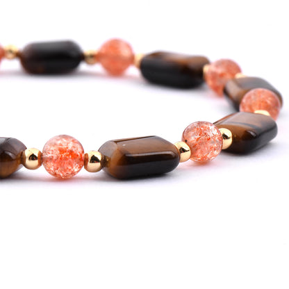 Cindy land Authentic Square Tiger Eye stone with Strawberry Crystal Gold Plated Harness Engergy Charm Bracelet