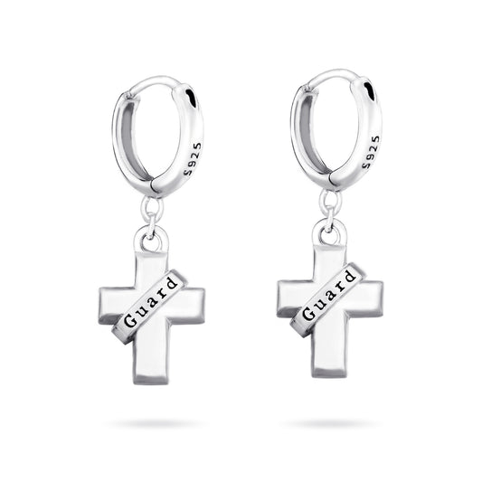 A pair cross earring, Silver cross for men, Unisex cross dangle, Men cross, Silver cross dangle, Cross earring, Boyfriend gift, Gift for him