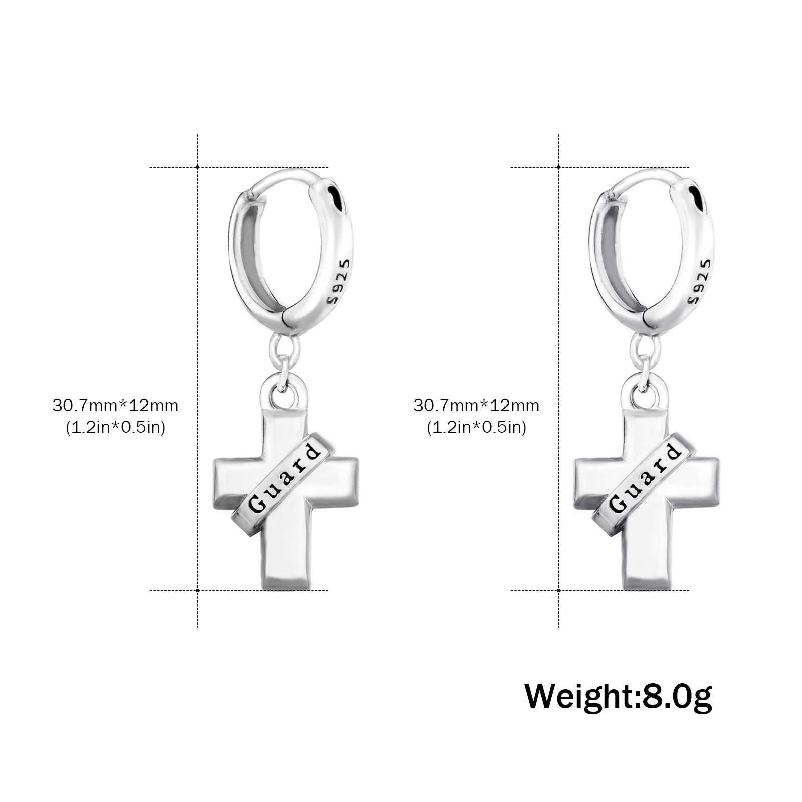 S925 Sterling Silver Cross Hoop Earrings Minimalist Dangle Cross Huggie Cuff Earrings Hypoallergenic Lightweight Trendy Cross Hoop Earrings for Men Women