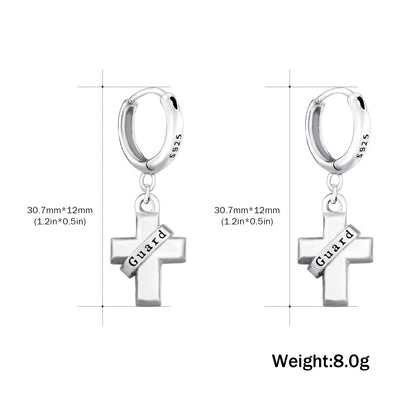 S925 Sterling Silver Cross Hoop Earrings Minimalist Dangle Cross Huggie Cuff Earrings Hypoallergenic Lightweight Trendy Cross Hoop Earrings for Men Women