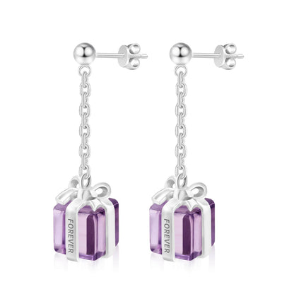 February Birthstone Amethyst Stud Earrings Wish Gift Box Fine Jewelry for women