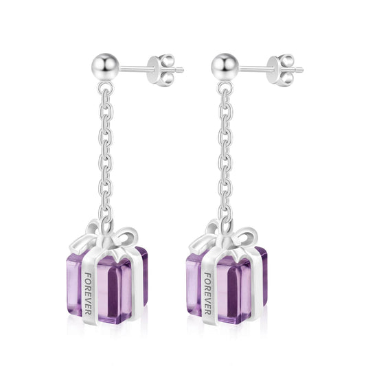 Boucles d'oreilles créoles en argent pour femmes et filles, boucles d'oreilles en forme de croix en cristal de calcédoine violette, petites boucles d'oreilles créoles hypoallergéniques, bijoux cadeaux S925