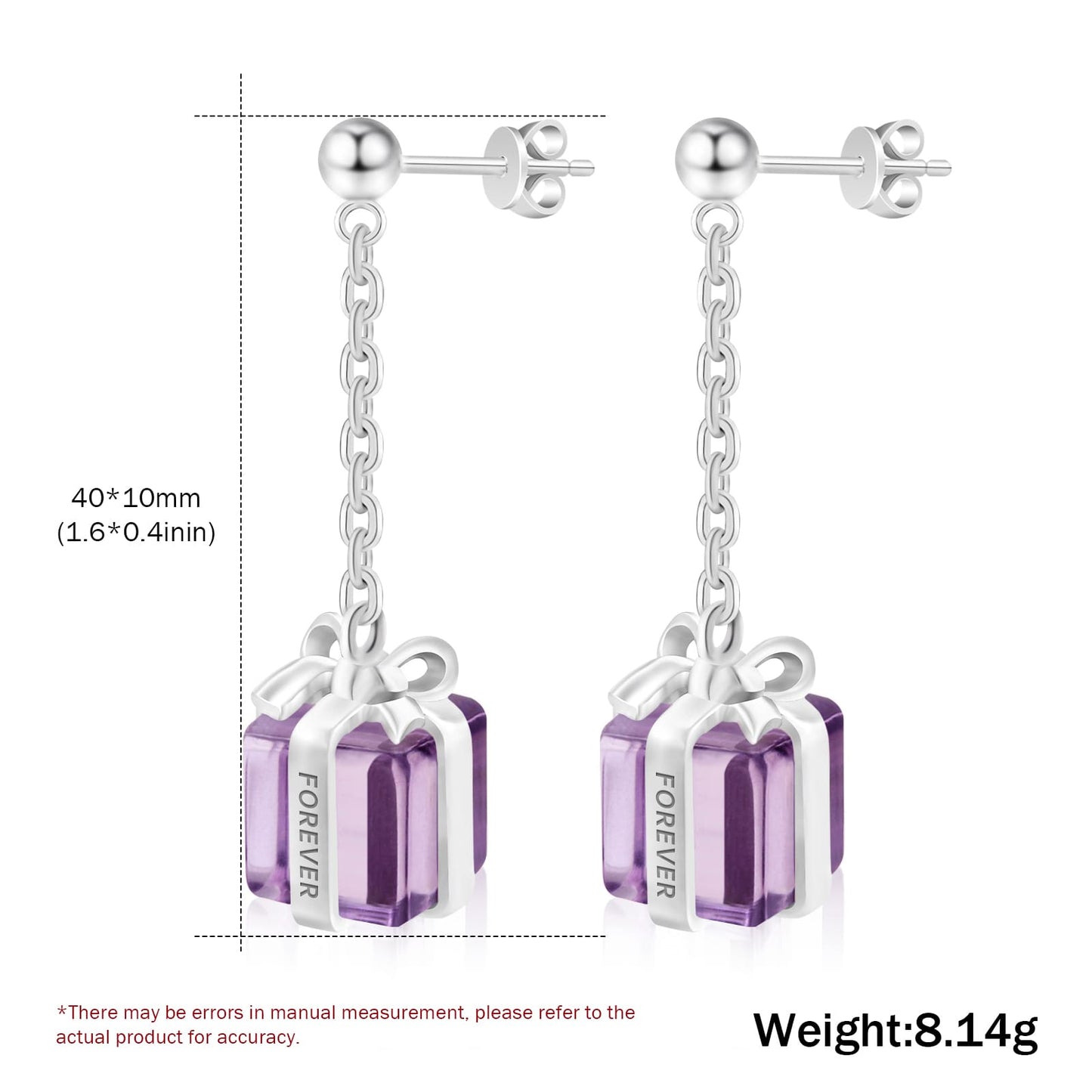 February Birthstone Amethyst Stud Earrings Wish Gift Box Fine Jewelry for women