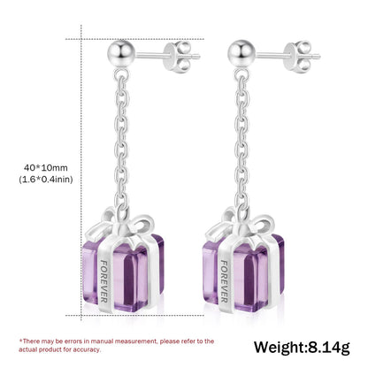 February Birthstone Amethyst Stud Earrings Wish Gift Box Fine Jewelry for women