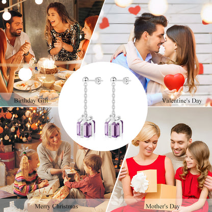 February Birthstone Amethyst Stud Earrings Wish Gift Box Fine Jewelry for women