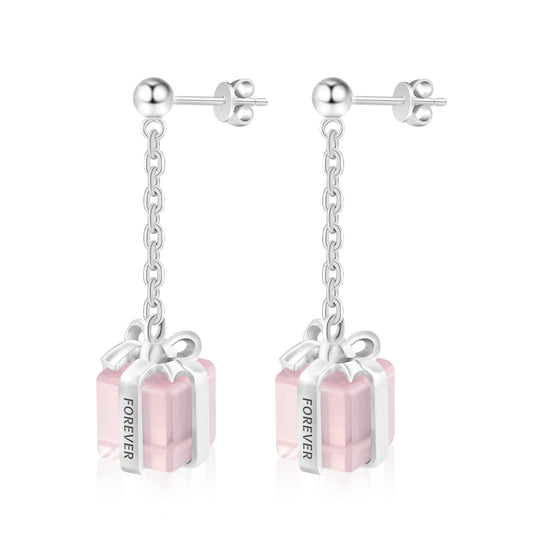 Dainty Pink Crystal 925 silver dangle Earrings Wish Gift Box Fine Jewelry for women