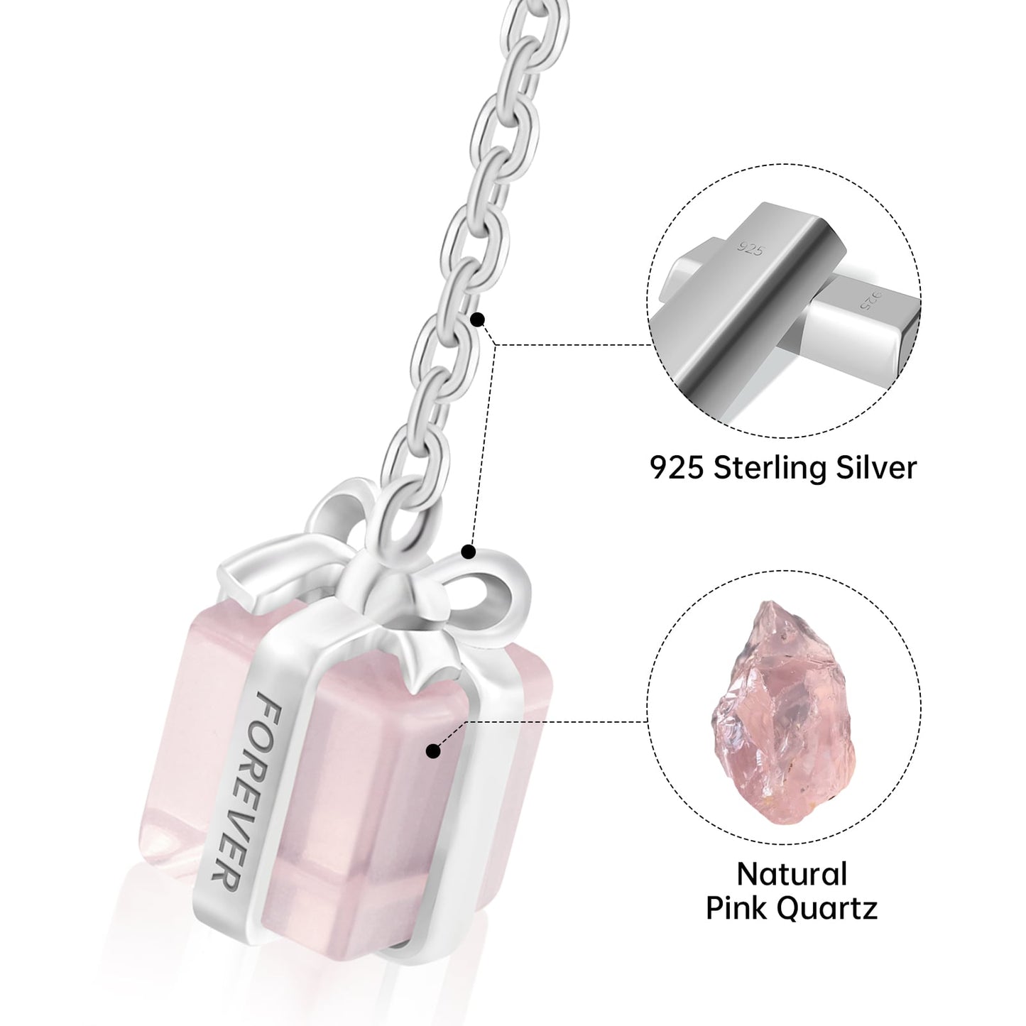 Dainty Pink Crystal 925 silver dangle Earrings Wish Gift Box Fine Jewelry for women