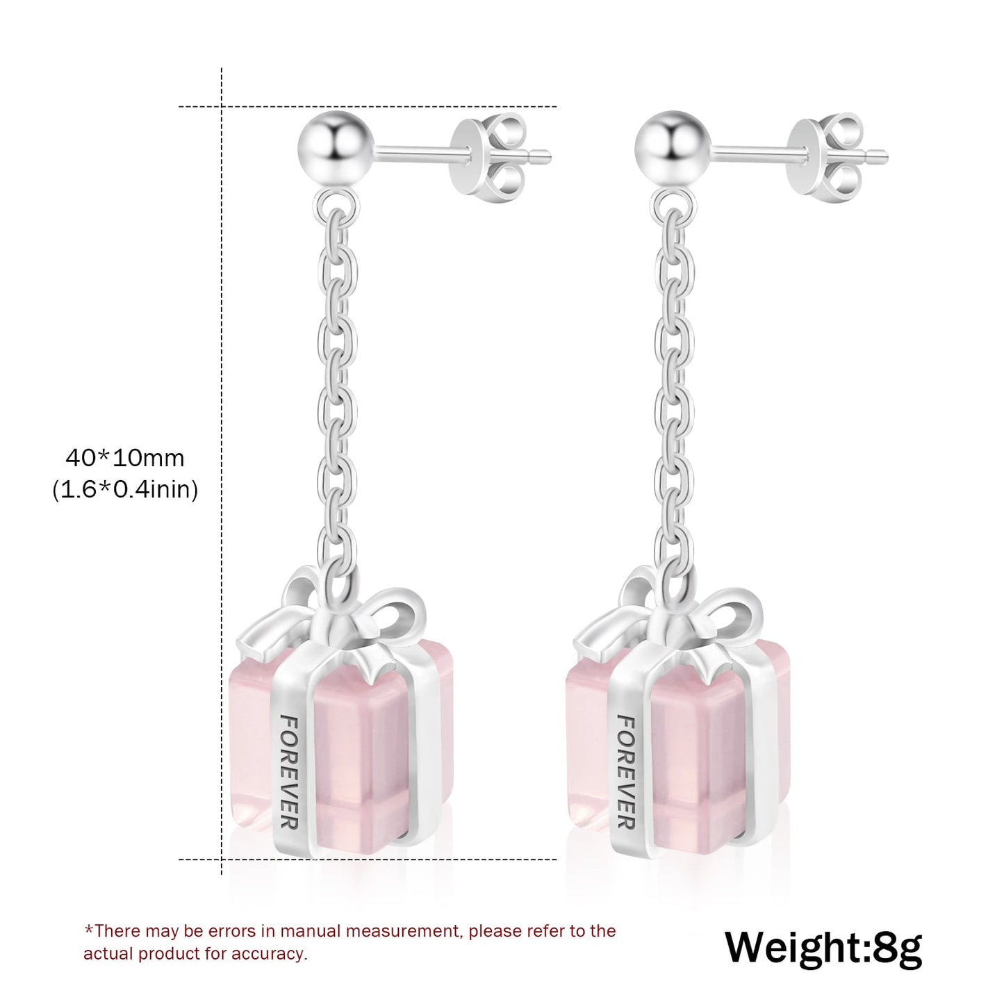 Dainty Pink Crystal 925 silver dangle Earrings Wish Gift Box Fine Jewelry for women