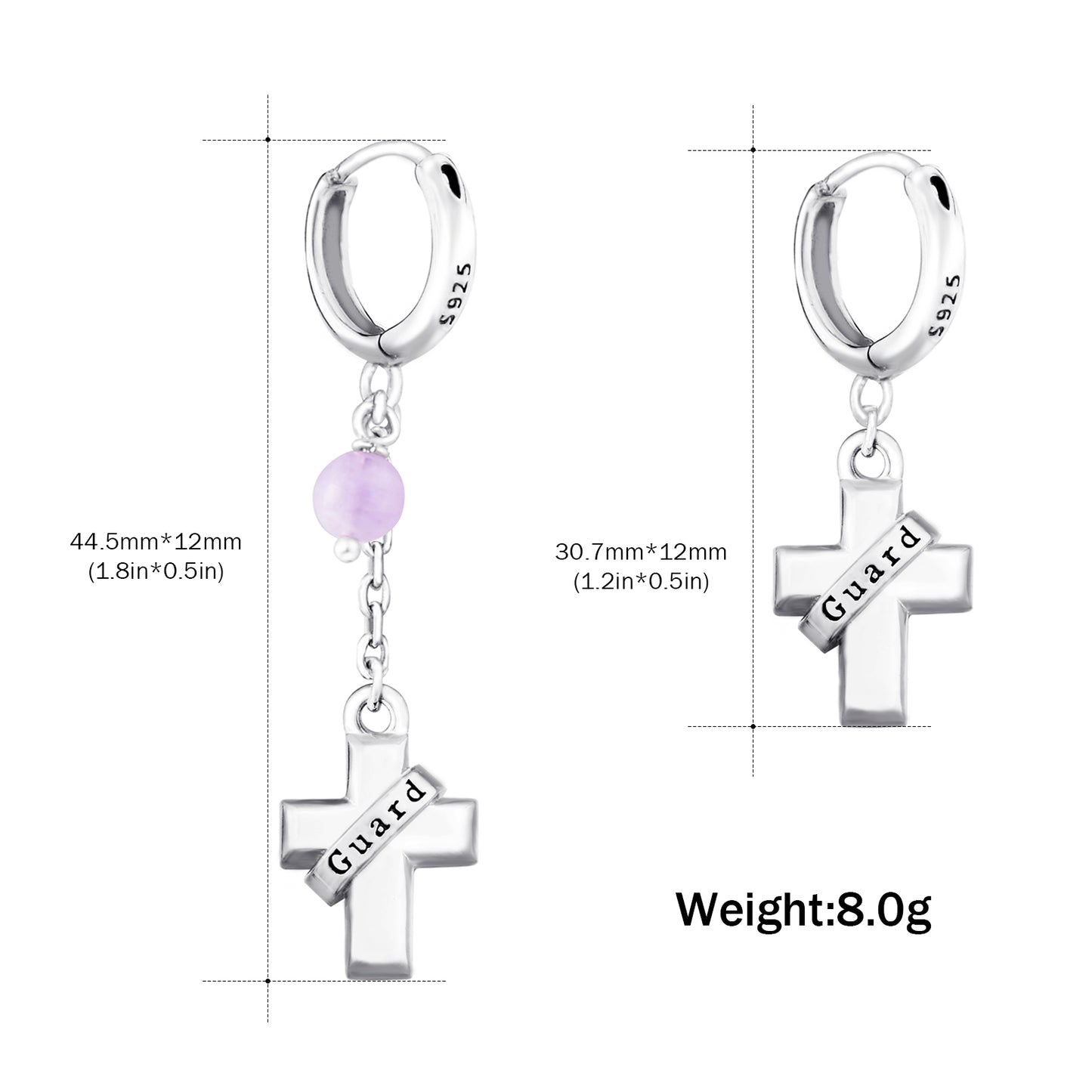 Huggie hoop Cross earrings, mini S925 creole with removable cross pendant,  silver cross earrings