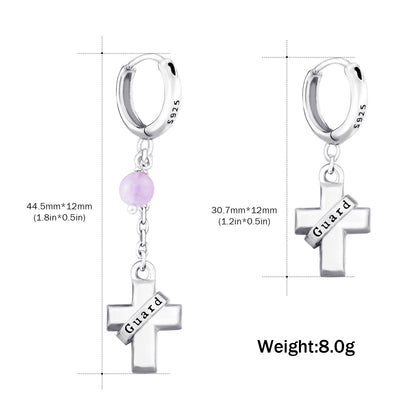 Huggie hoop Cross earrings, mini S925 creole with removable cross pendant,  silver cross earrings