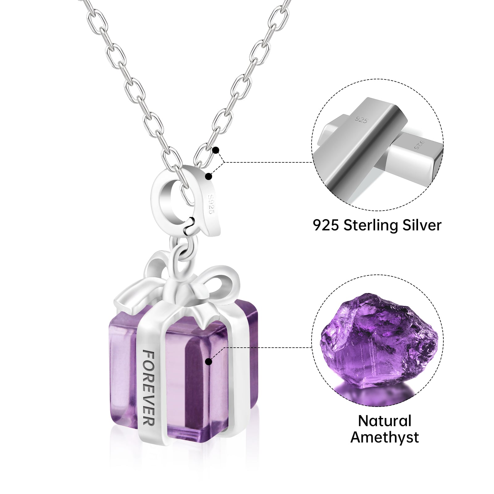 Natural Amethyst necklace solid 14k 18k rose gold vintage unique Personalized pendant for women her anniversary bridal gift mother