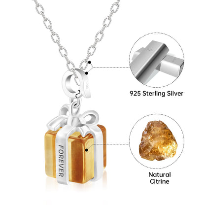 November Birthstone Citrine Yellow Crystal Pendant Necklace Wish Gift box for women