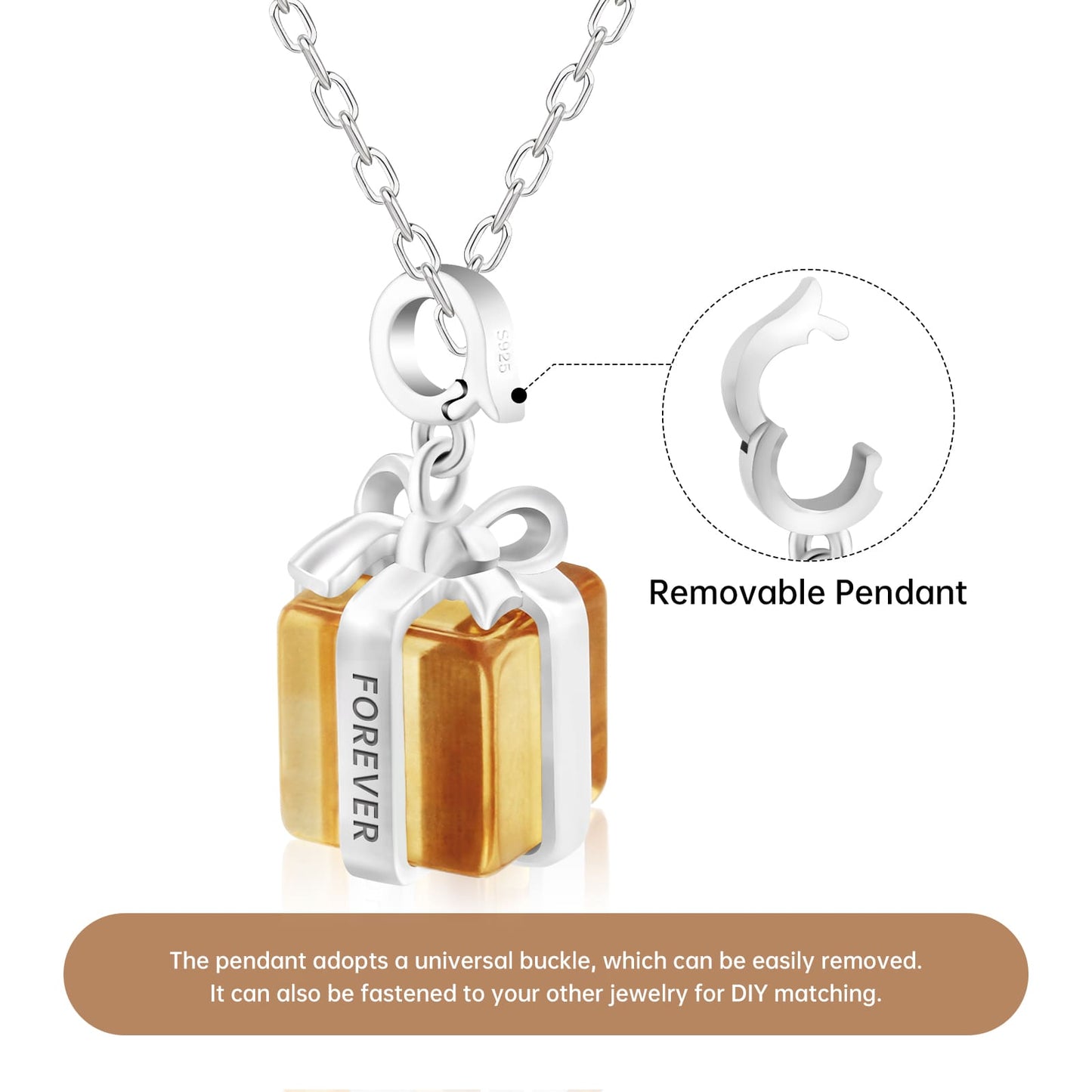 November Birthstone Citrine Yellow Crystal Pendant Necklace Wish Gift box for women